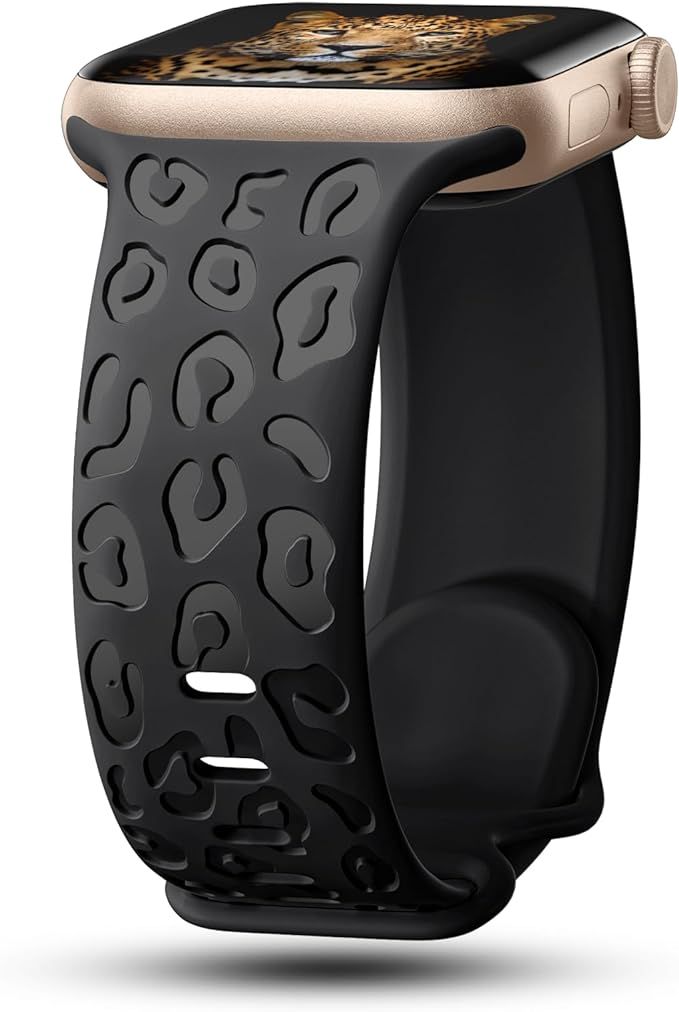 CreateGreat Engraved Bands Compatible with Apple Watch Band 45mm 44mm 42mm 41mm 40mm 38mm, Leopar... | Amazon (US)