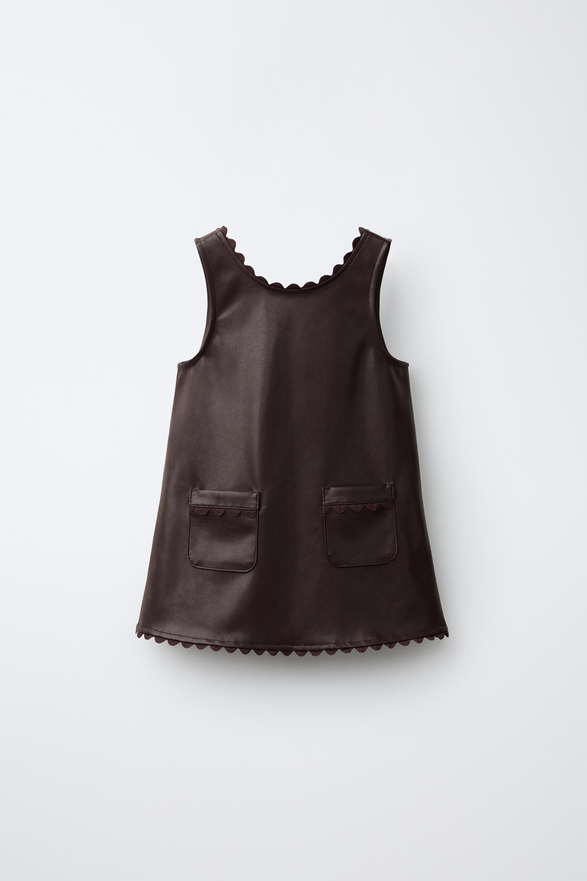 Zara - Faux Leather Ric-Rac Pinafore Dress - Eggplant - 1½ Years (33,9 Inches) - Kids | Zara US