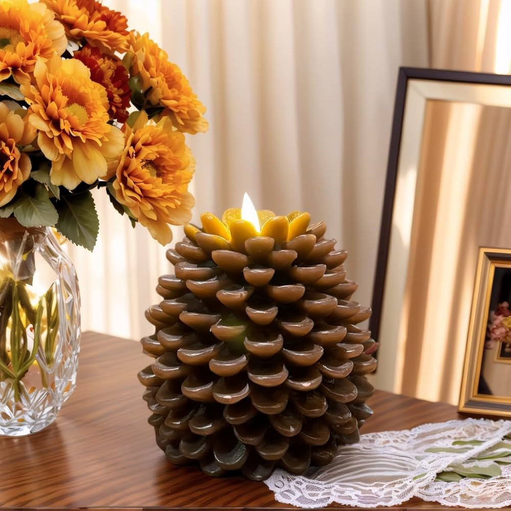 Flameless Pinecone Candle with Timer - Real Wax, Battery-Operated, Brown - Perfect for Home Decor... | Amazon (US)