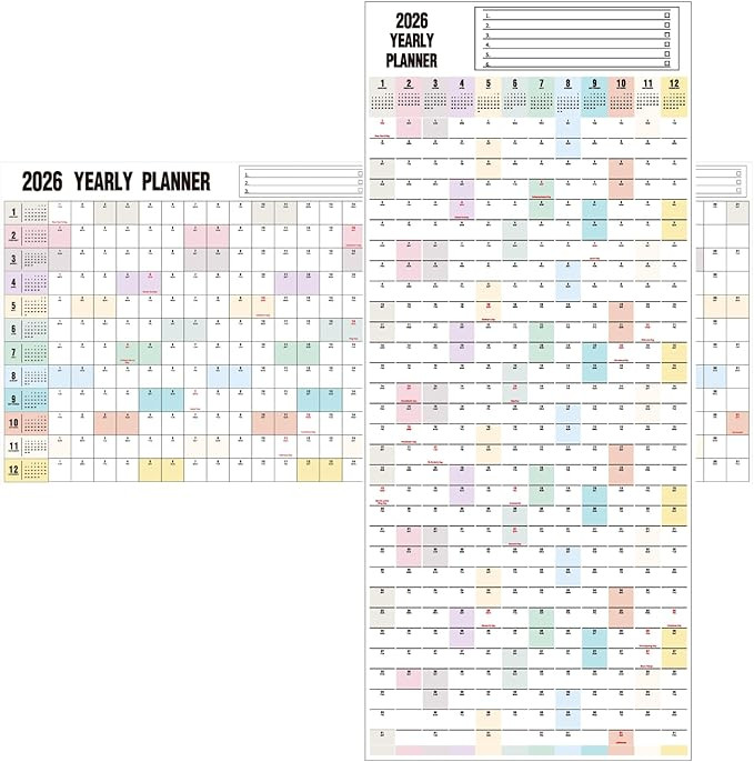 Yearly Wall Calendar 2026 Dry Erase Calendar for Wall, Large Reversible Erasable Laminated Full Y... | Amazon (US)