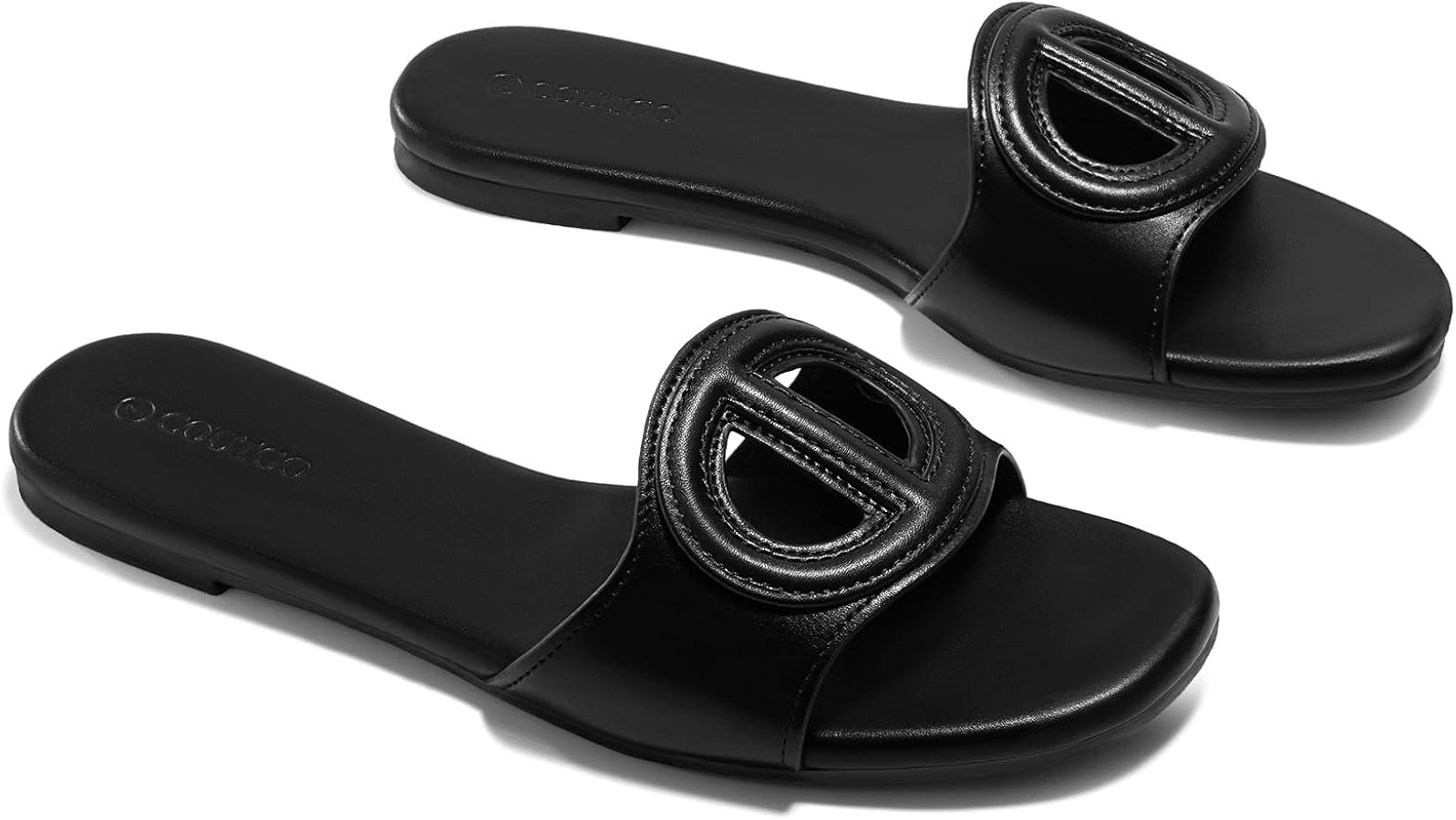 Coutgo Womens Dressy Flat Sandals Open Toe Slip on Leather Summer Beach Slide Sandals | Amazon (US)