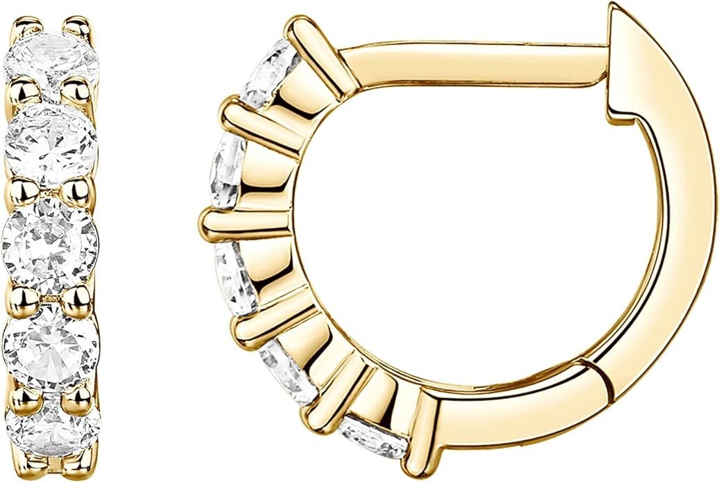PAVOI 14K Gold Plated Sterling Silver Post Pave Cubic Zirconia Huggie Hoop Earrings for Women | Amazon (US)