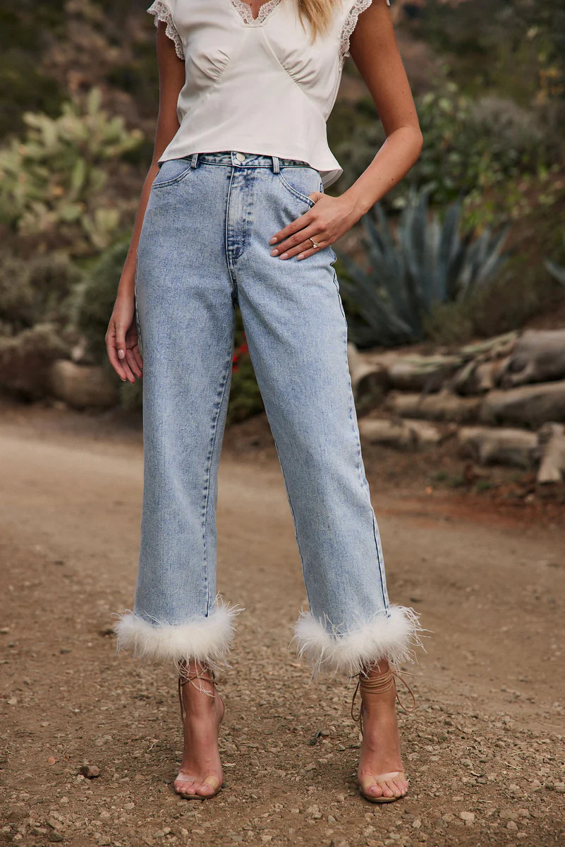 Addison Faux Feather Trim Jeans | 12th Tribe