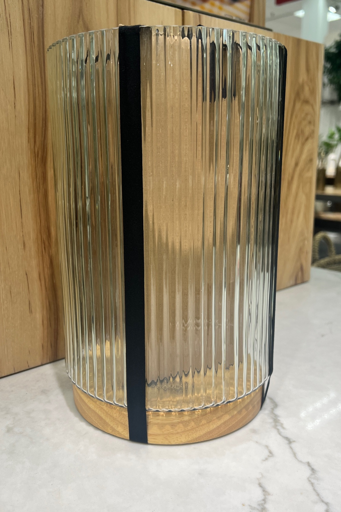 Ribbed Glass Cylindrical Accent Lamp with Wood Base Clear/Tan (Includes LED Light Bulb) - Hearth & Hand™ with Magnolia

#LTKhome #LTKSeasonal #LTKFind