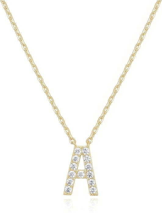 PAVOI 14K White Gold Plated Cubic Zirconia Initial Necklace | Letter Dainty Necklaces for Women | Amazon (US)