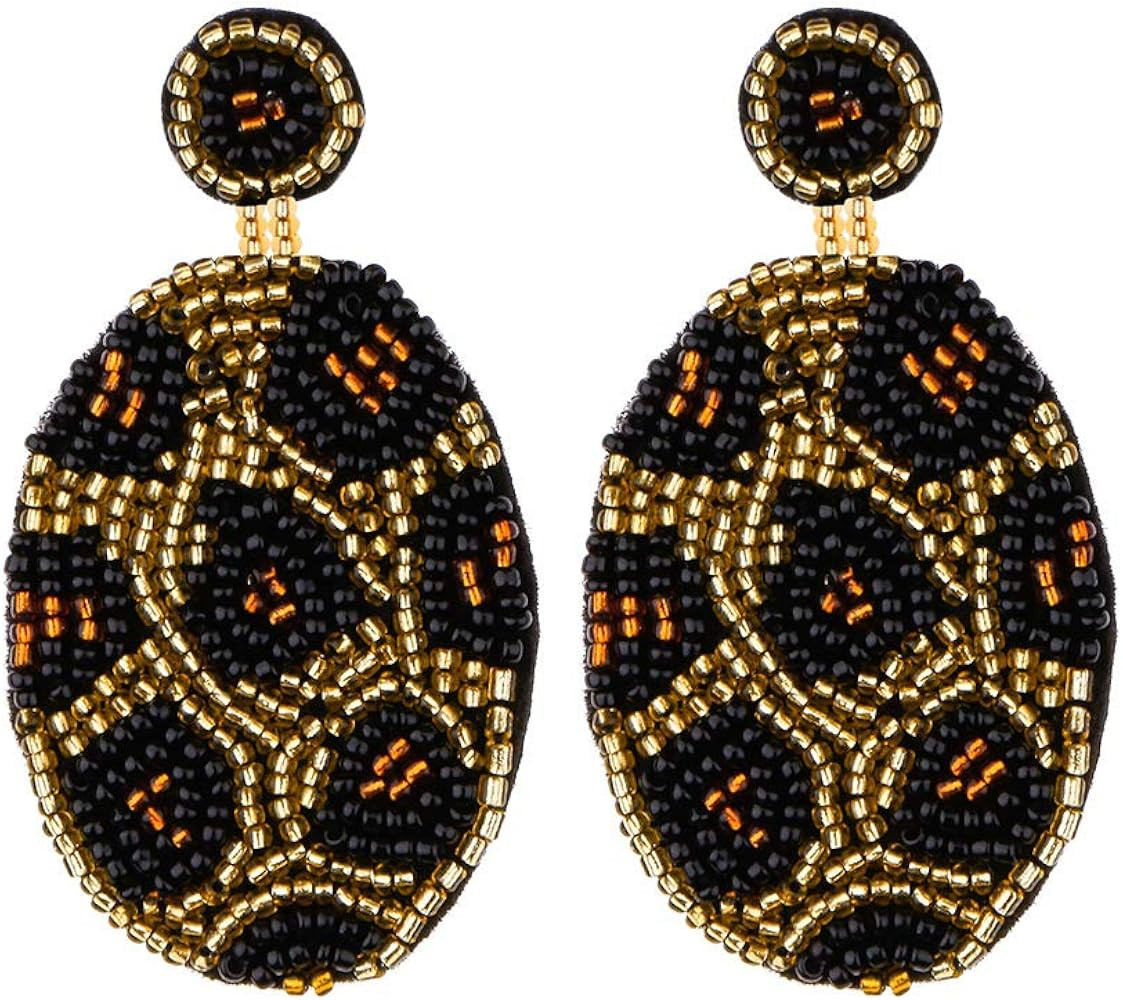 Women's Boho Handmade Beaded Drop Dangle Earrings Leopard/Ball Bohemian Statement Jewelry | Amazon (US)