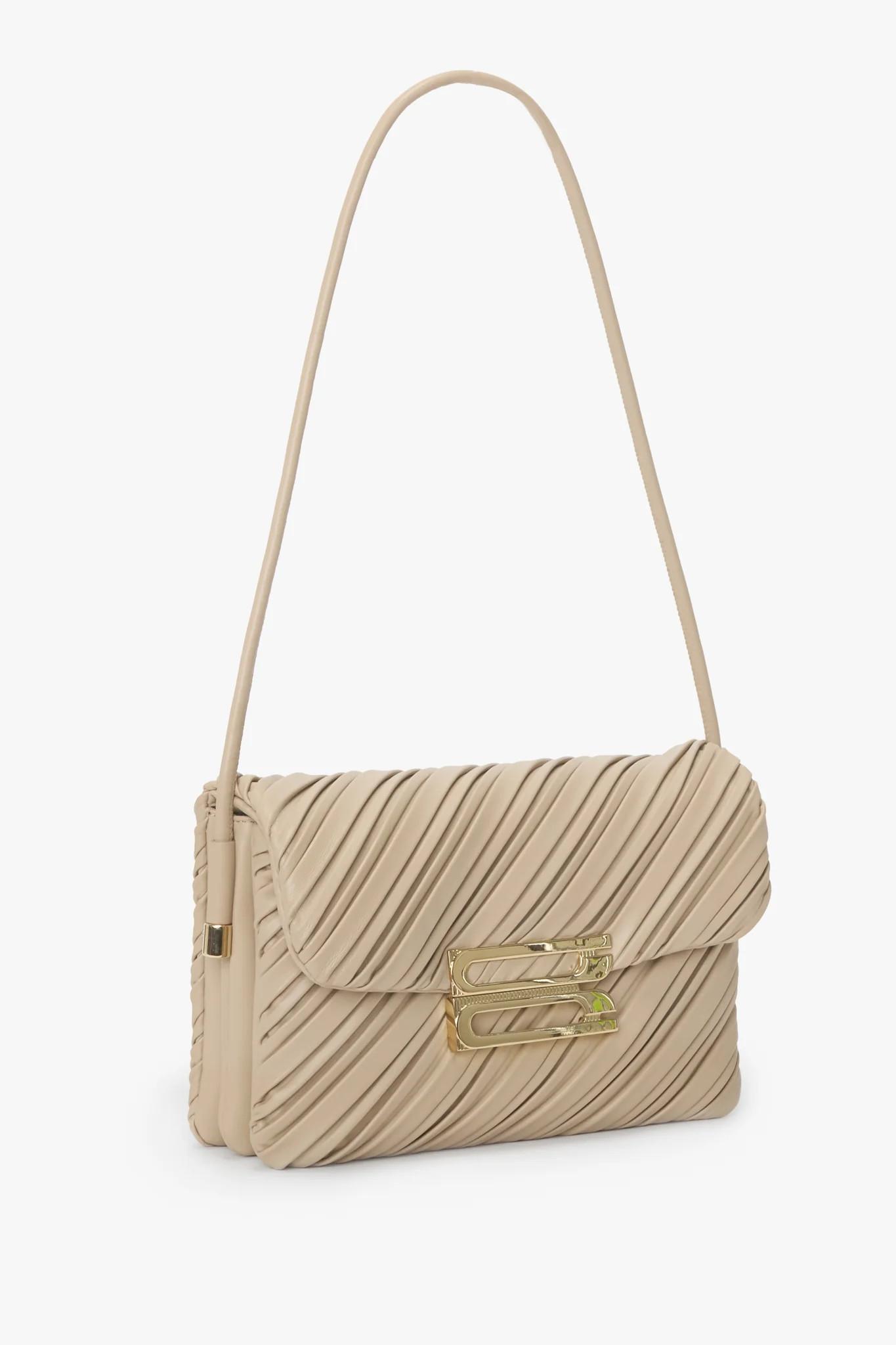 Soft Dorian Bag In Sand Pleated Leather | Victoria Beckham US