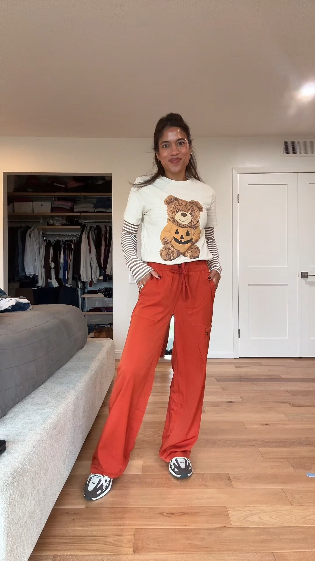 Halloween vibes for work, nurse scrubs for spooky season, pumpkin spice fun for work, these scrub pants are super lightweight and comfortable and under $35!