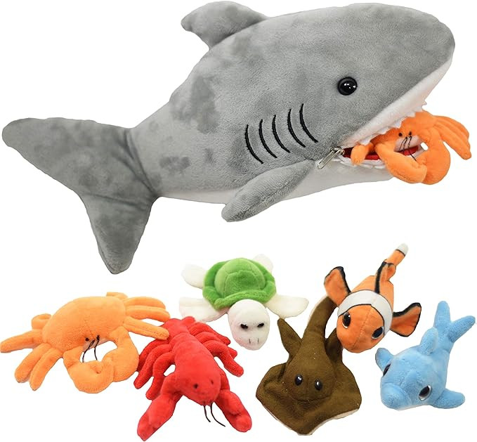 Plush Shark 15 Inch with 6 Soft Baby Sea Creatures for Hungry Great White Sharks Plushie Stuffed ... | Amazon (US)