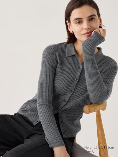 Merino Ribbed Polo Cardigan | UNIQLO (US)