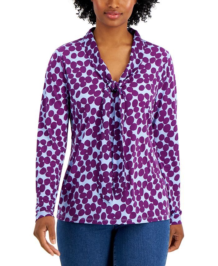 Charter Club Disco Dot Tie Neck Blouse, Created for Macy's & Reviews - Tops - Women - Macy's | Macys (US)