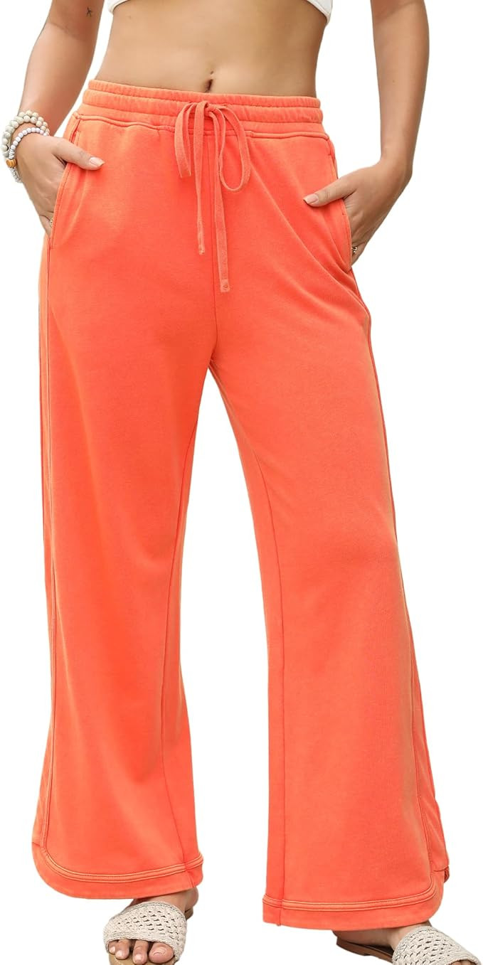 Hixiaohe Women's Casual Wide Leg Sweatpants High Waist Baggy Acid Wash Pants Drawstring Athletic ... | Amazon (US)