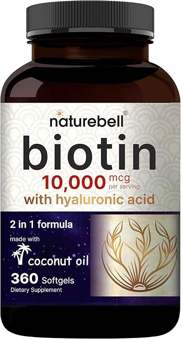 NatureBell Biotin 10000mcg + Hyaluronic Acid 25mg | 360 Coconut Oil Softgels, Premium Biotin Supp... | Amazon (US)