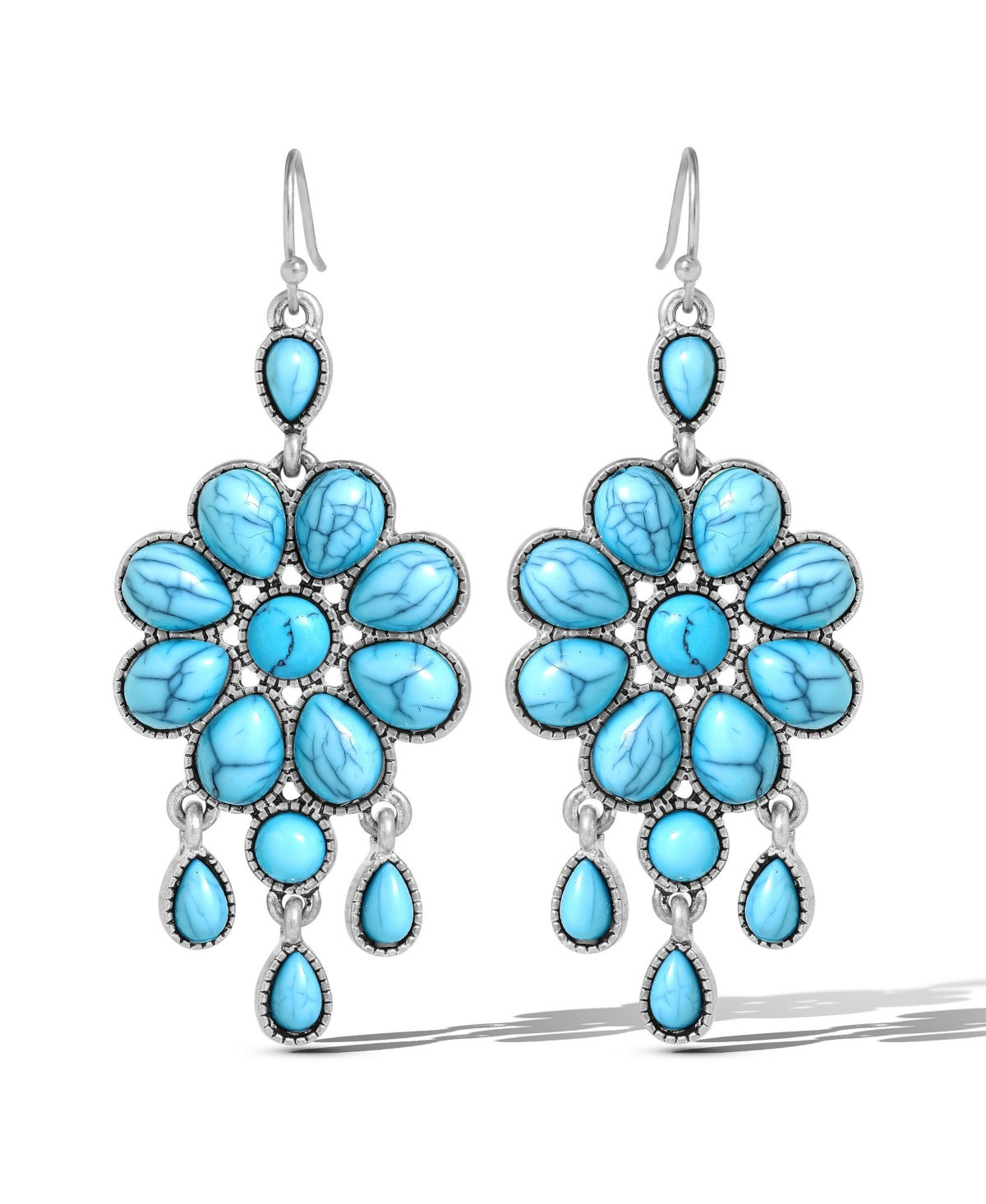 Jessica Simpson Silver-Tone Turquoise Statement Drop Earrings Bohemian Chic Floral Design - Turquoise | Macy's