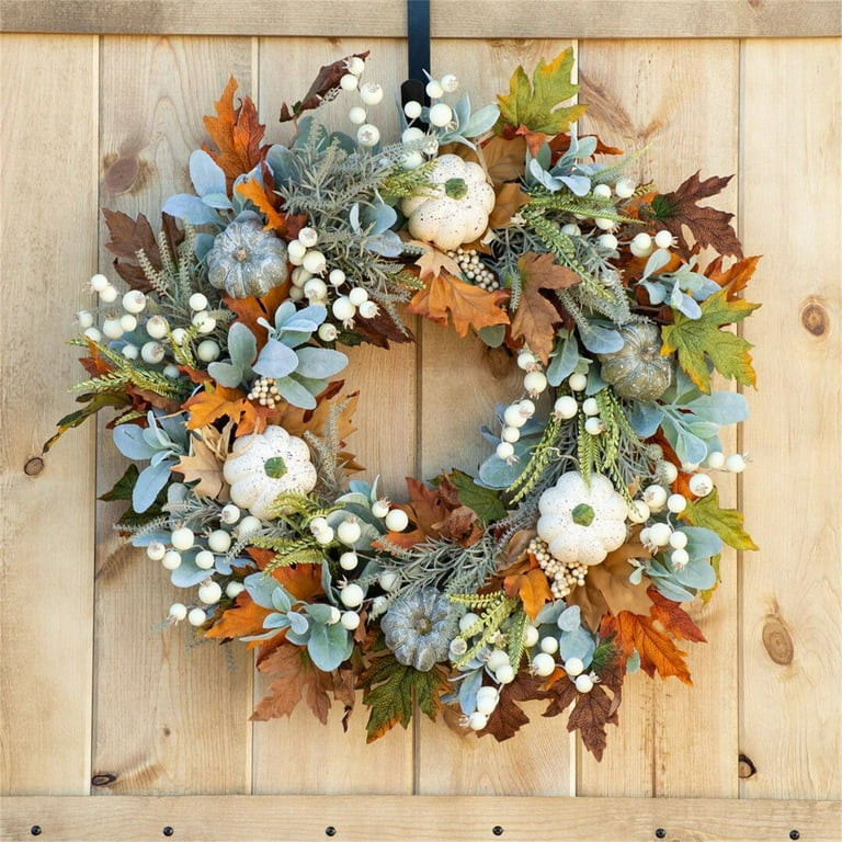 Clearance! VeraNest Fall Pumpkin Wreath Fall Year Round Wreath for Front Door Artificial Fall Wre... | Walmart (US)