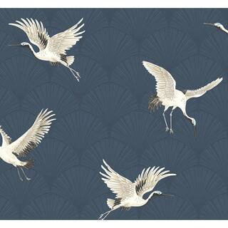 Denim Blue Cranes Vinyl Peel and Stick Wallpaper Roll (40.5 sq. ft.) | The Home Depot