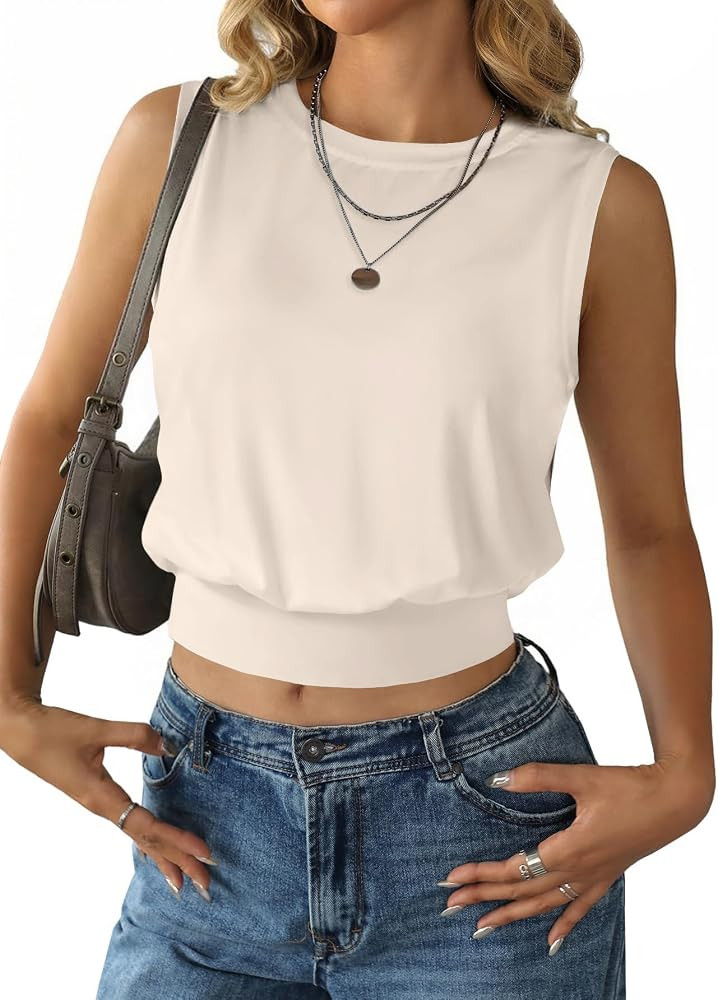 Remidoo Women's Banded Bottom Tank Top Sleeveless Cinched Waist Crop Top | Amazon (US)