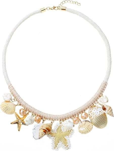 Statement Beaded Necklace, Coastal Beach Rope and Braided Cord Necklace with Charms or Pendant of... | Amazon (US)