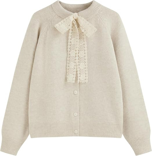CIDER Women's Cute Bow Wool Knit Cardigan Long Sleeve Sweater | Amazon (US)