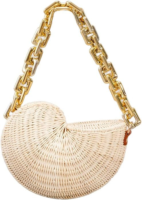 Women's small funny beach handmade retro woven shell conch shaped handbag | Amazon (US)