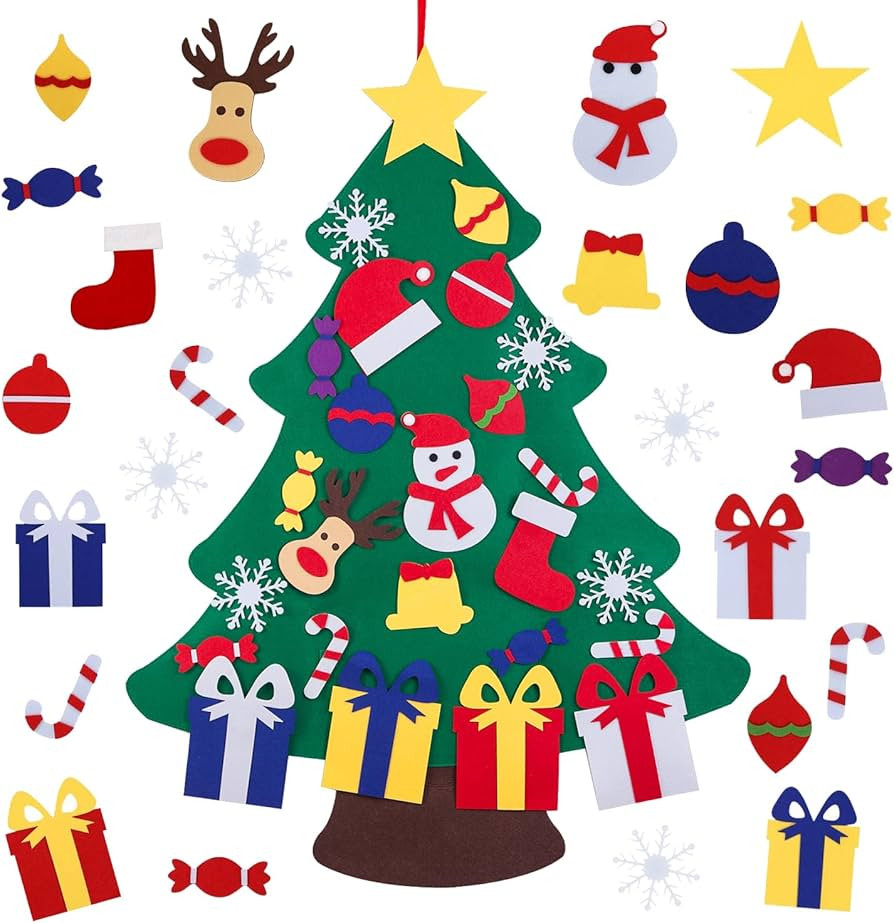 JIALWEN Felt Christmas Tree for Toddlers Kids Wall with 26pcs Detachable Ornaments DIY Set, Wall ... | Amazon (US)