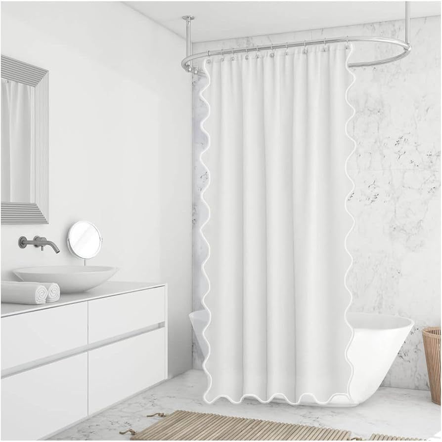 White with White Scalloped Border Shower Curtains 72" x 84" Rustic Shower Curtain or Modern Showe... | Amazon (US)