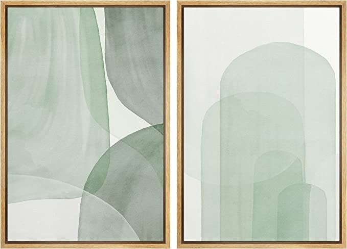 SIGNWIN Framed Canvas Print Wall Art Set Pastel Watercolor Green Polygon Collage Abstract Shapes ... | Amazon (US)