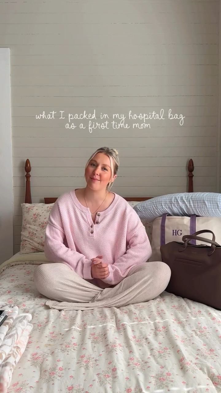 everything I brought to the hospital as a first time mom! 🩵👶🏼 his set & my robe are both from @cadenlane and could not be more obsessed with them! matching with my little bestie has been my new favorite thing!