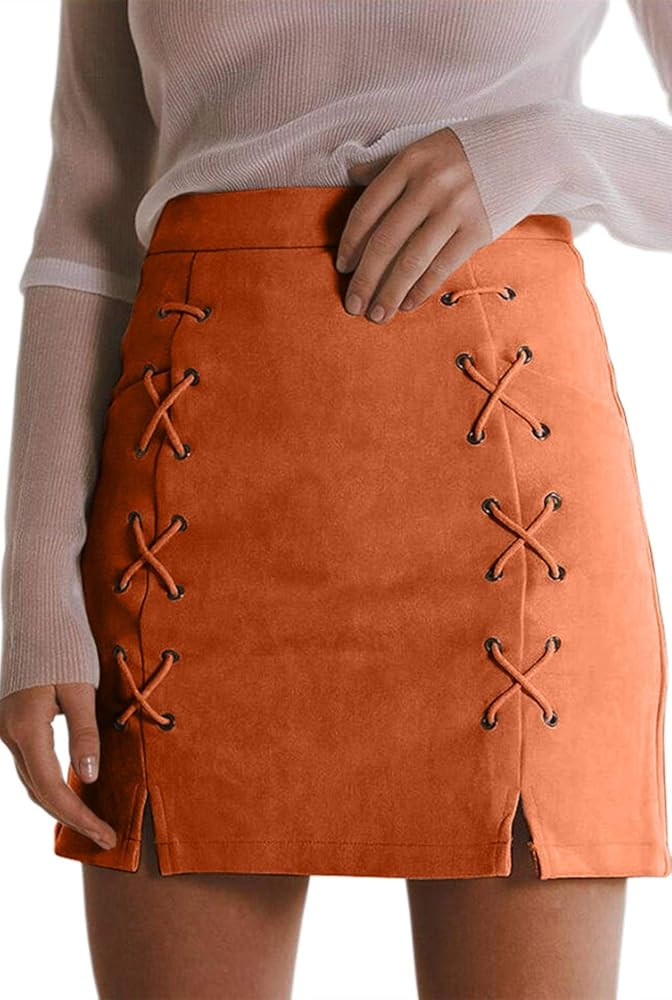 Women's Faux Suede High Waist Button A-Line Mini Pencil Skirt | Amazon (US)