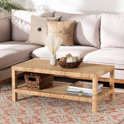 bali & pari Kalimantan Rattan and Mahogany Wood Rectangle Coffee Table | Lamps Plus