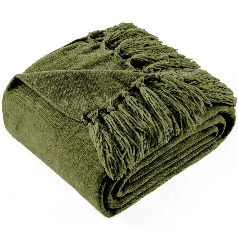 Home Farmhouse Boho Decor Chenille Throw Blanket, Soft for Couch Sofa Chair Bed, Olive Green 50" ... | Walmart (US)