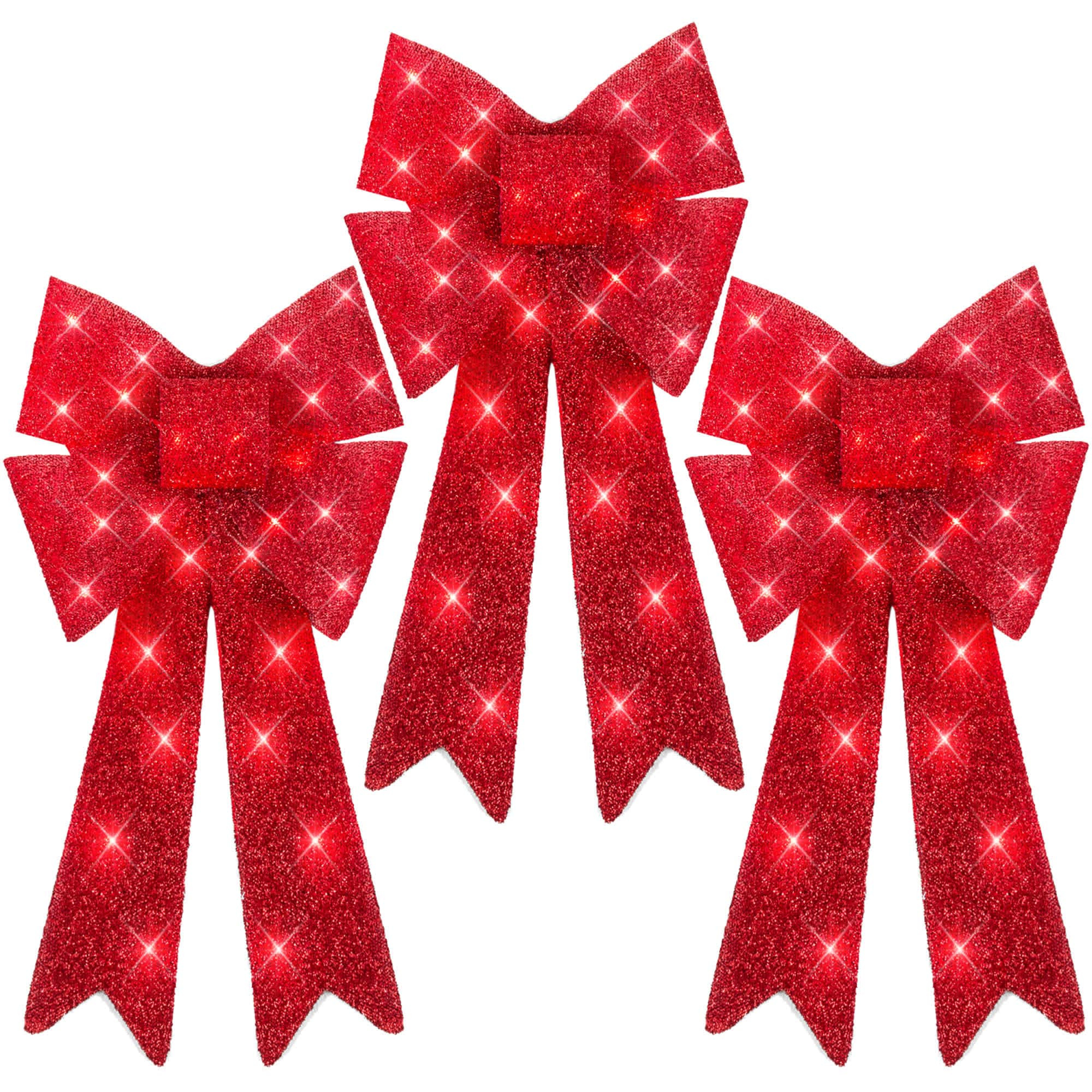 Best Choice Products Set of 3 Pre-Lit Christmas Bows Indoor/Outdoor LED Holiday Decor w/ 8 Light Functions - Red Polyester | SKY6531 | Lowe's