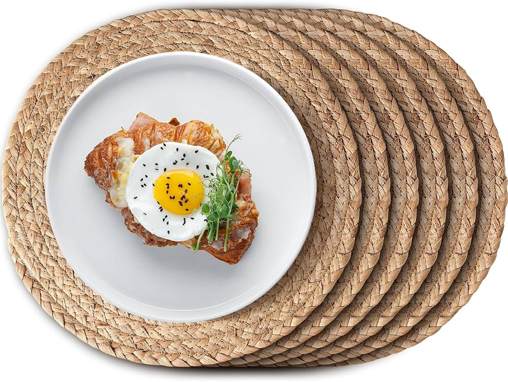 Aofmee 12 inch Round Woven Placemats Set of 6, Boho Rattan Place Mats, Natural Water Hyacinth Tab... | Amazon (US)