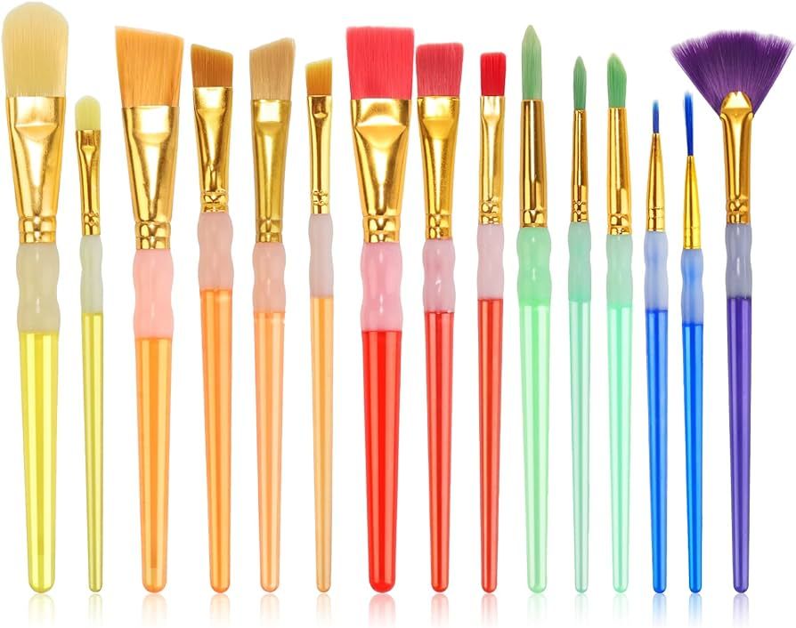 15Pcs Paint Brushes Value Pack, Includes 15 Different Types of Brushes, Nylon Colorful Hair with ... | Amazon (US)