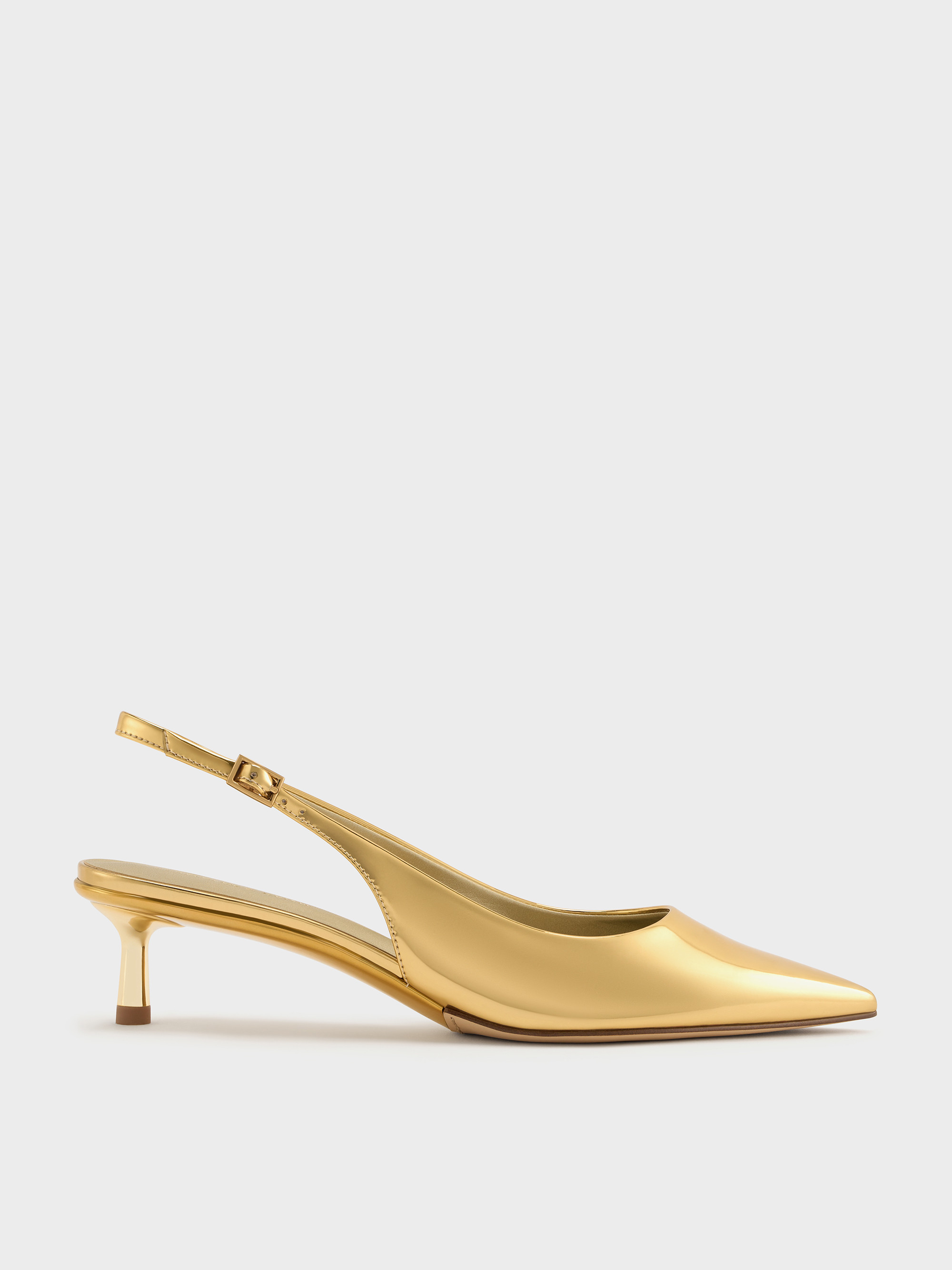 Curtis Metallic Pointed-Toe Kitten-Heel Slingback Pumps
    
         - Gold | Charles & Keith EU