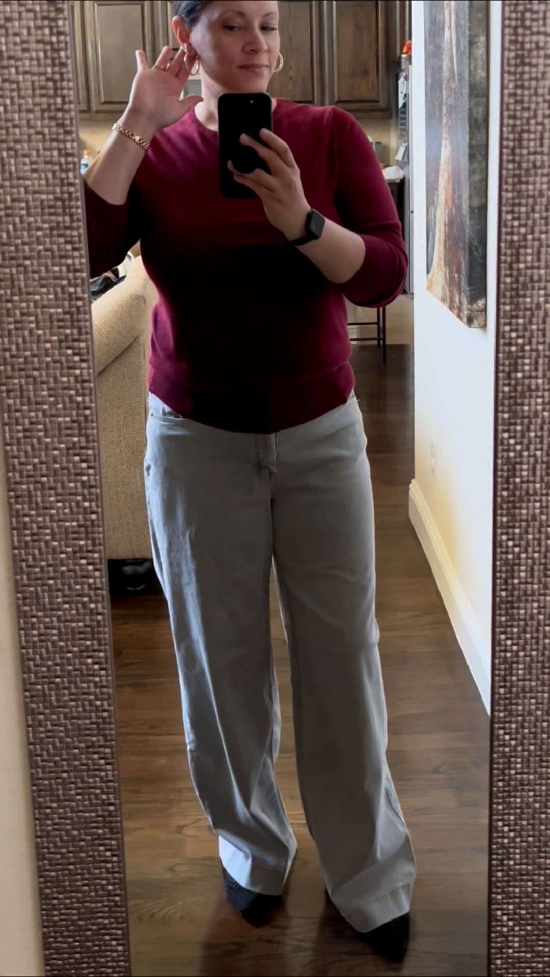 Basics. Jeans, sweater, pointy flats, hoop earrings.

#LTKMidsize #LTKOver40 #LTKootd