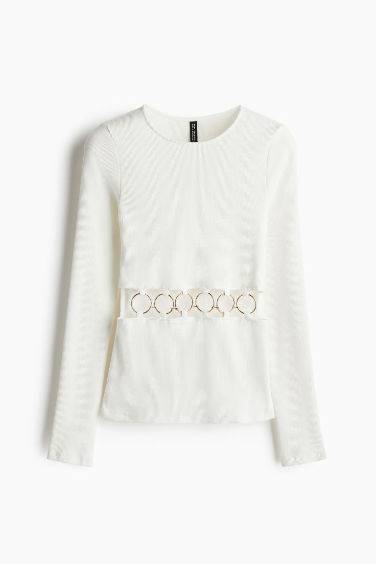 H & M - Ribbed Cutout Top - White | H&M (US + CA)
