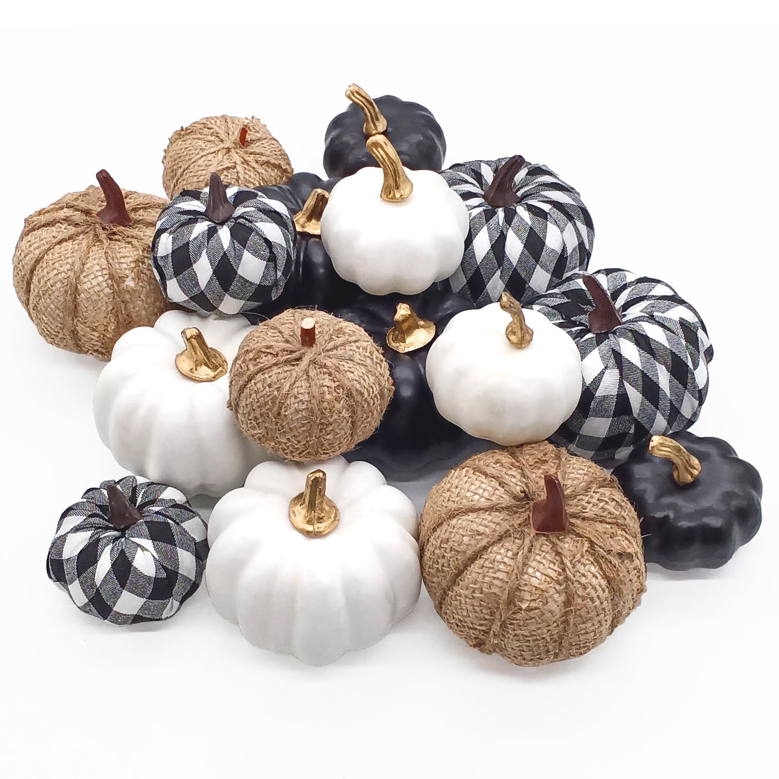 Ueerdand 16 PCS Fall Decor Assorted Sizes Artificial Pumpkins Burlap Faux Foam Pumpkins for Harve... | Amazon (US)