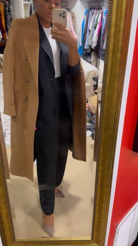What to wear to work 
Black blazer and pants with camel coat, brown pumps and bag
#workstyle 
#workwear
#camelcoat
#oversizedblazer 

#LTKSeasonal #LTKworkwear #LTKunder100
