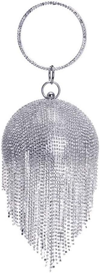 Womens Round Ball Silver Clutch Handbag Dazzling Rhinestone Tassles Ring Purse Evening Crystal Cl... | Amazon (US)