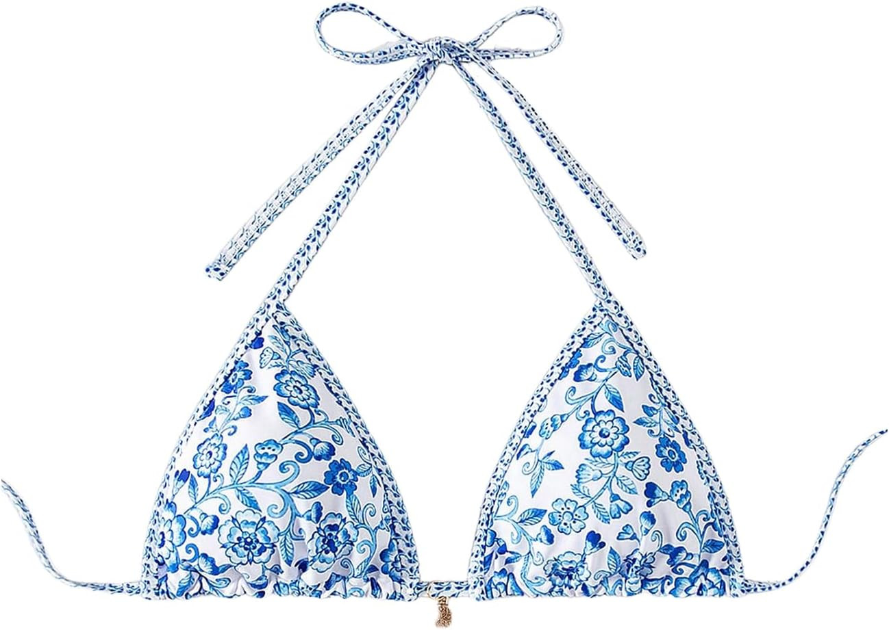 SOLY HUX Women's Triangle Bikini Top String Swimsuit Tops | Amazon (US)