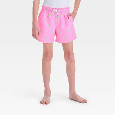 Boys' Tree Printed Swim Shorts - Cat & Jack™ Pink S | Target