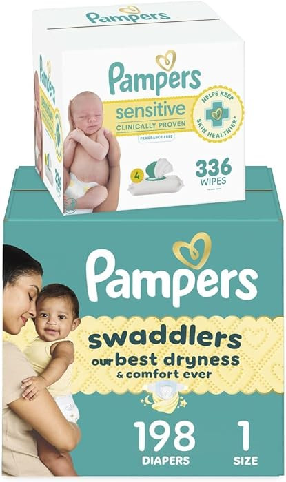 Pampers Swaddlers Disposable Baby Diapers Size 1, One Month Supply (198 Count) with Sensitive Wat... | Amazon (US)