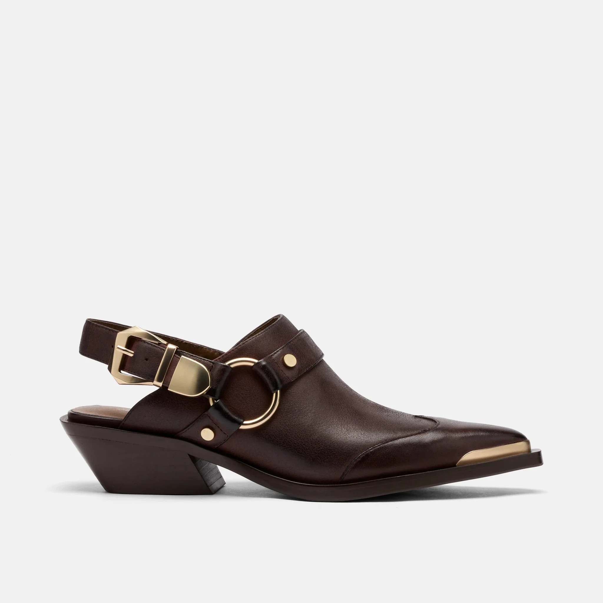 Frontier Brown Leather Western Slingbacks | Marc Nolan