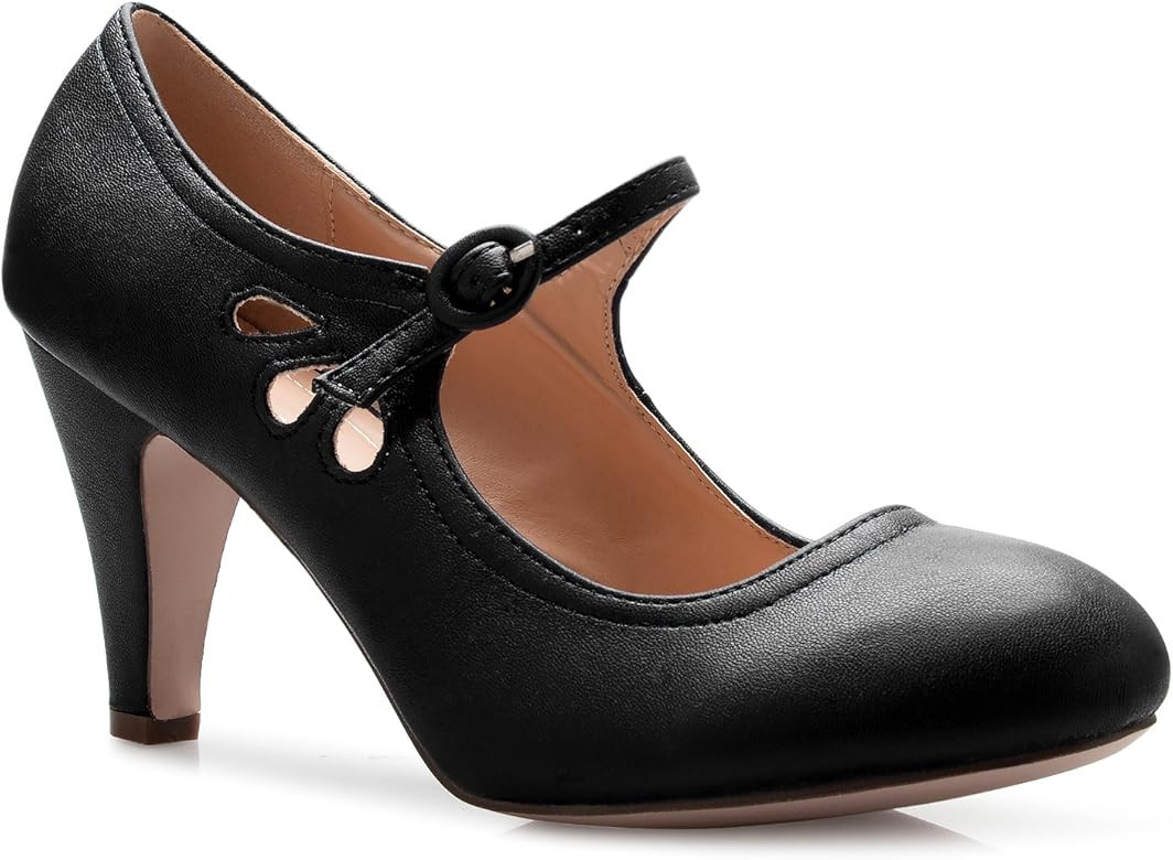 Olivia K Women's Kitten Heels Mary Jane Pumps - Adorable Vintage Shoes- Unique Round Toe Design w... | Amazon (US)