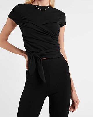 Body Contour Double Layer Ruched Tie Front Tee | Express