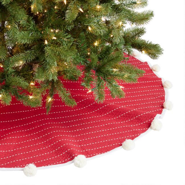 Red and Ivory Velvet Quilted Tree Skirt | World Market