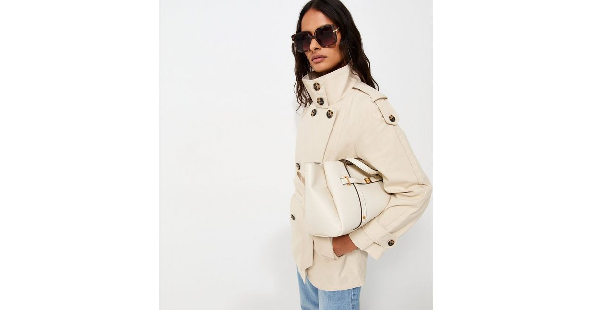 Stone Cotton Funnel Neck Tie Waist Trench Jacket | New Look | New Look (UK)