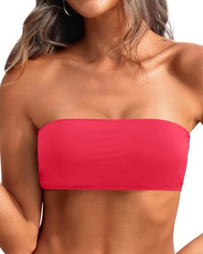 Aqua Eve Women Strapless Bikini Top Only Bandeau Swim Top Tube Top Swimsuit Red M | Amazon (US)