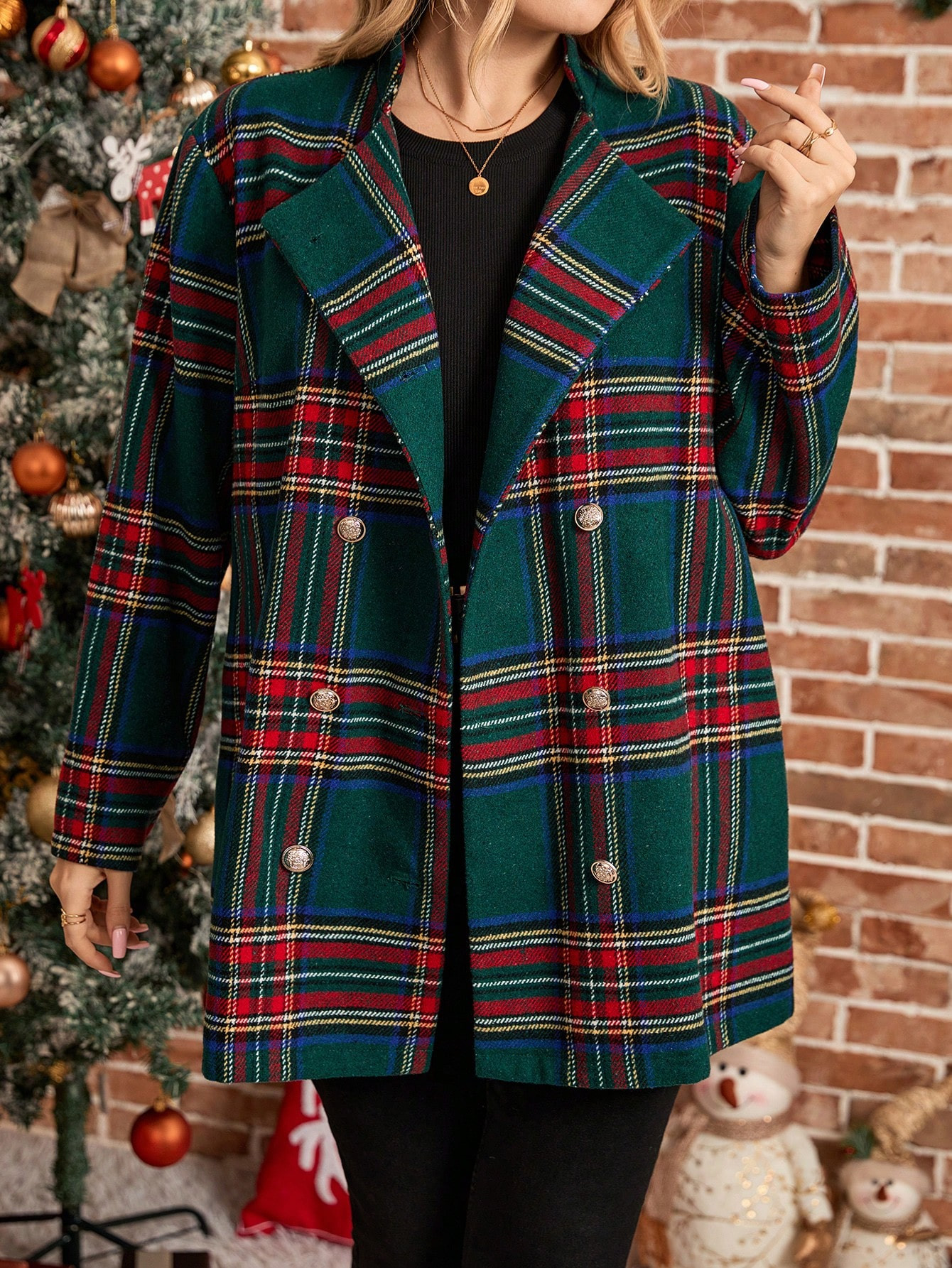 Plus Size Front Button Long Sleeve Plaid Minimalist Casual Jacket, Random Graphic Print | SHEIN U... | SHEIN